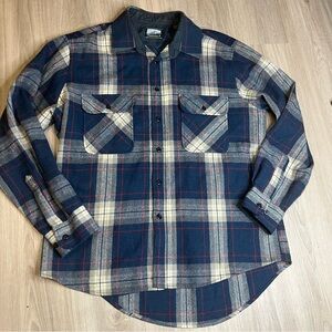 Men's Fieldmaster‎ Navy Checkered Plaid Wool Blend Flannel Shirt Sz Large
